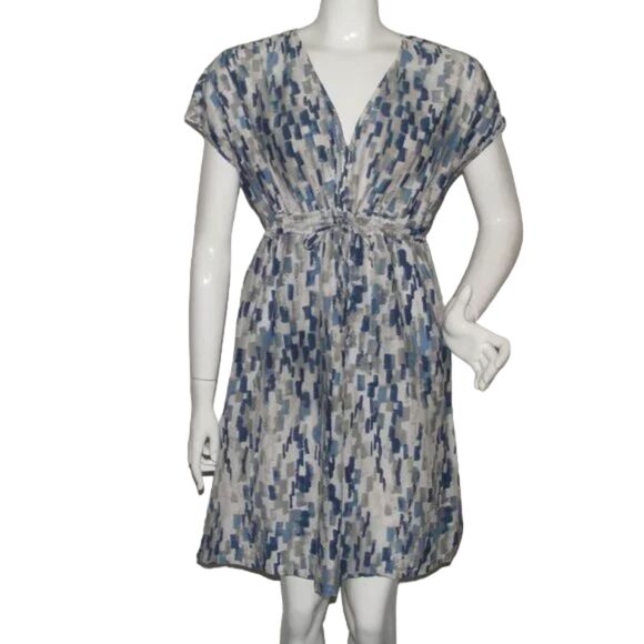 TOMMY BAHAMA Dress, M, Blue/Gray Rectangles, Drop shoulder, Above Knees - Picture 1 of 12